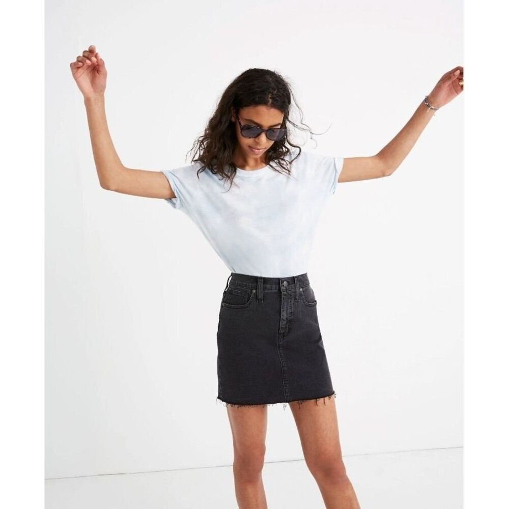 Madewell Black Stretch Denim Straight Mini Skirt Ashcraft Wash: Raw-Hemmed Editi